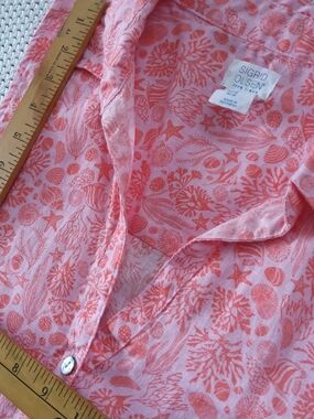 Sigrid Olsen Coral Shell Print Sleeveless 100% Linen Dress